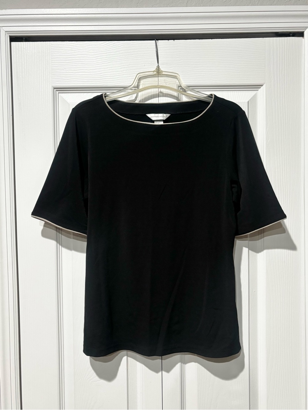 Christopher & Banks Black Short Sleeve Top with Cream Trim